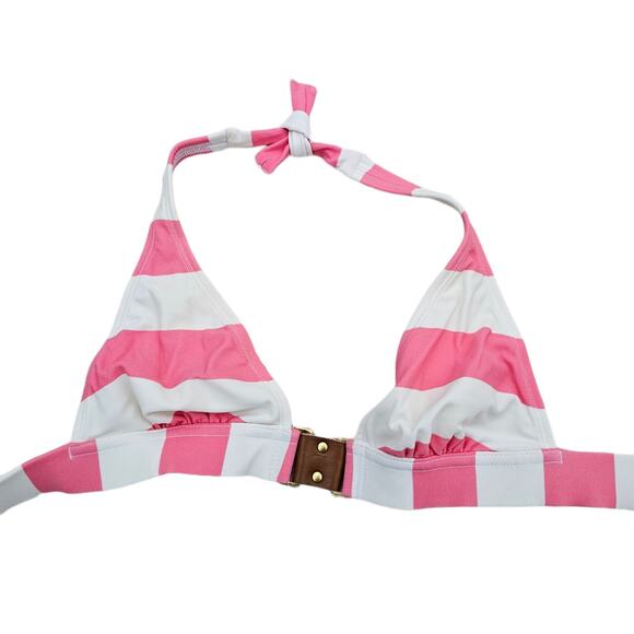 Triangle Bikini Top Pink White Wide Stripe VIX Size M Halter Tie Swim Beach - Picture 8 of 8